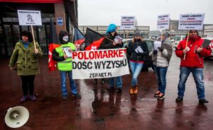 Protest syndykalistów przeciwko wyzyskowi w sieci POLOmarket