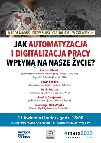 Plakat konferencji „Jak automatyzacja i digitalizacja pracy wpłyną na nasze życie?”